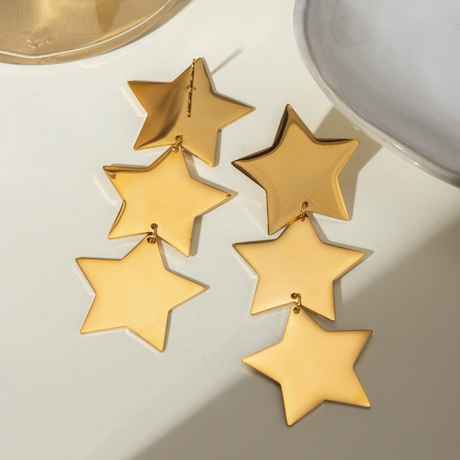 18K Gold-Plated Stainless Steel Star Earrings Gold / One Size Apparel and Accessories