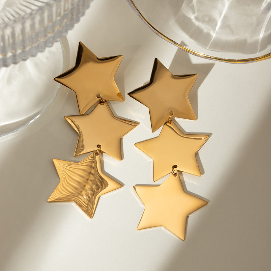 18K Gold-Plated Stainless Steel Star Earrings Gold / One Size Apparel and Accessories