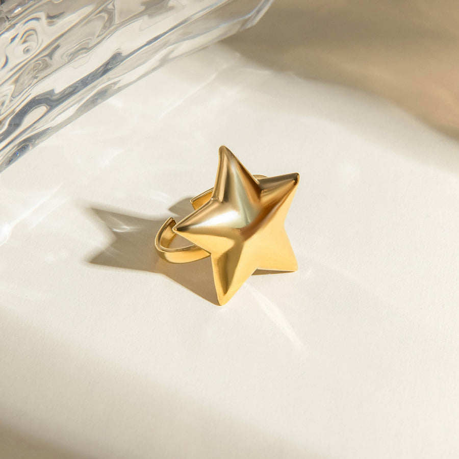 18K Gold-Plated Stainless Steel Star Ring Gold / One Size Apparel and Accessories