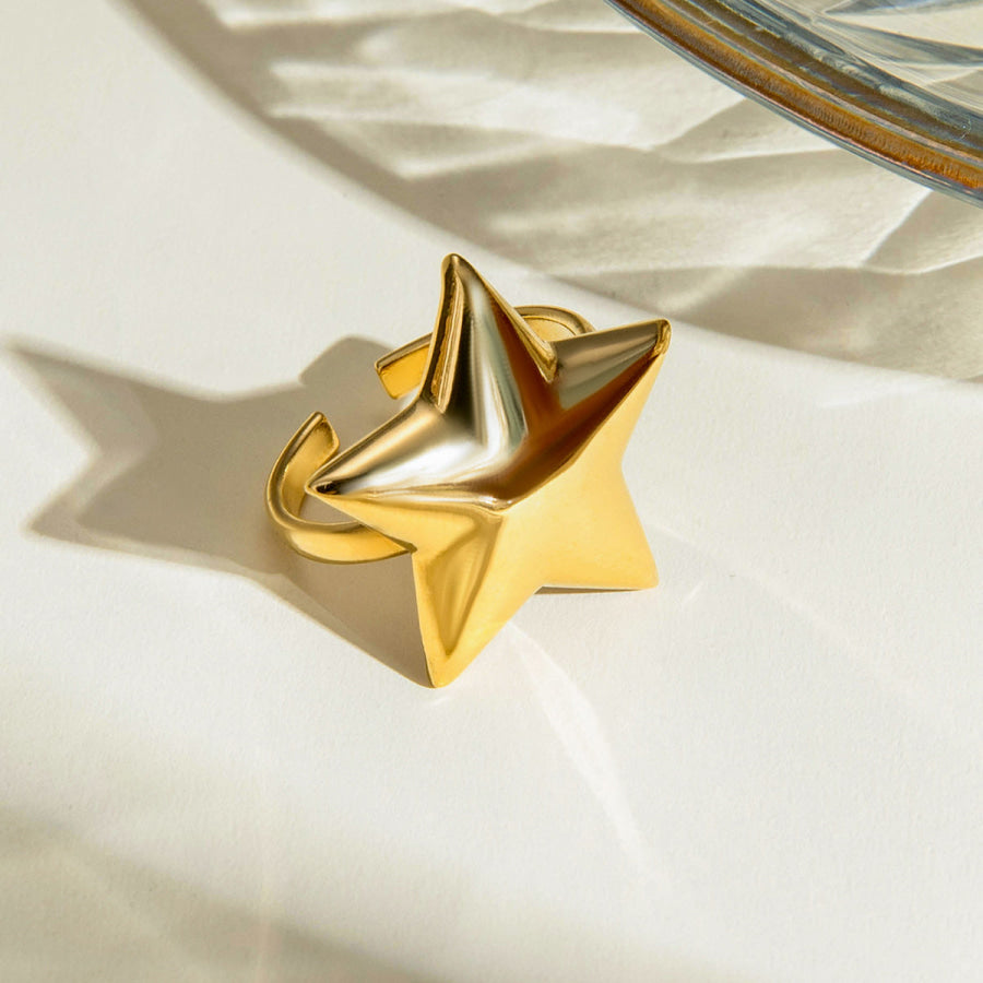 18K Gold-Plated Stainless Steel Star Ring Gold / One Size Apparel and Accessories