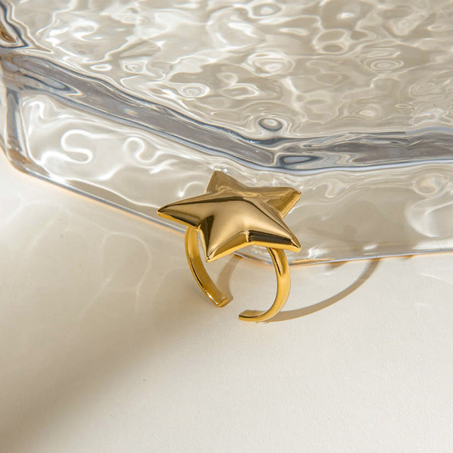 18K Gold-Plated Stainless Steel Star Ring Gold / One Size Apparel and Accessories