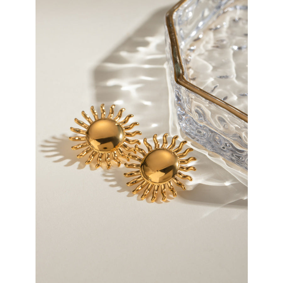 18K Gold-Plated Stainless Steel Sun Stud Earrings Gold / One Size Apparel and Accessories