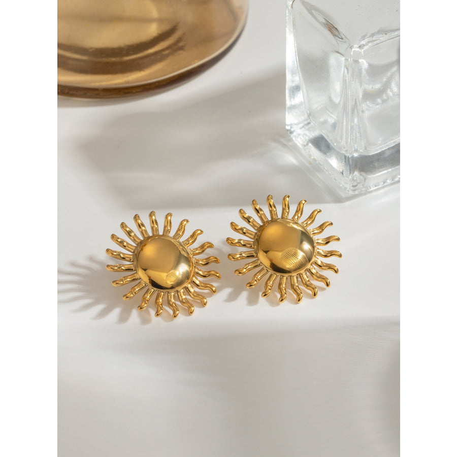 18K Gold-Plated Stainless Steel Sun Stud Earrings Gold / One Size Apparel and Accessories