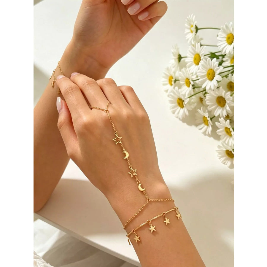 18K Gold-Plated Star and Moon Hand Chain Bracelet Apparel Accessories