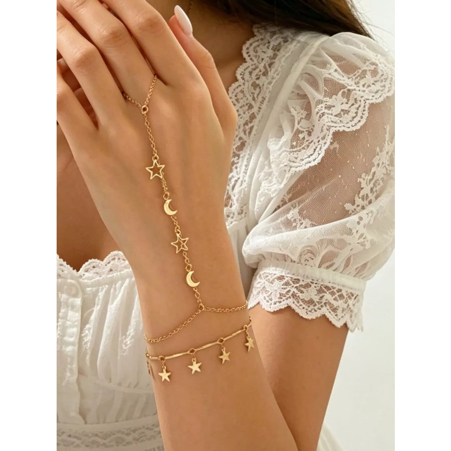 18K Gold-Plated Star and Moon Hand Chain Bracelet Apparel Accessories