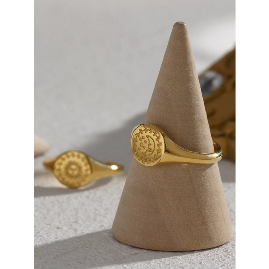 18K Gold-Plated Sun Motif Signet Ring Apparel and Accessories