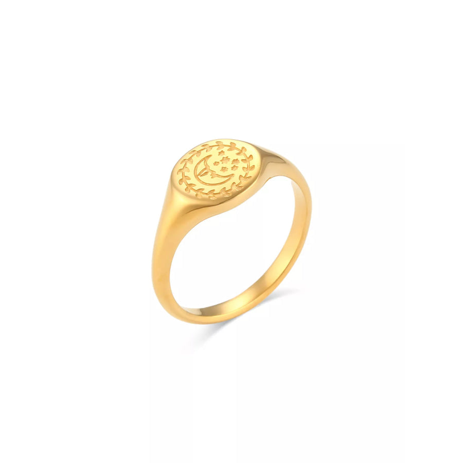18K Gold-Plated Sun Motif Signet Ring Apparel and Accessories