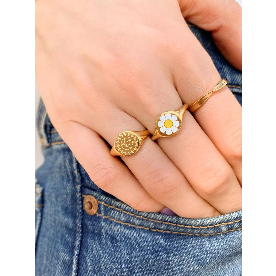 18K Gold-Plated Sun Motif Signet Ring Apparel and Accessories
