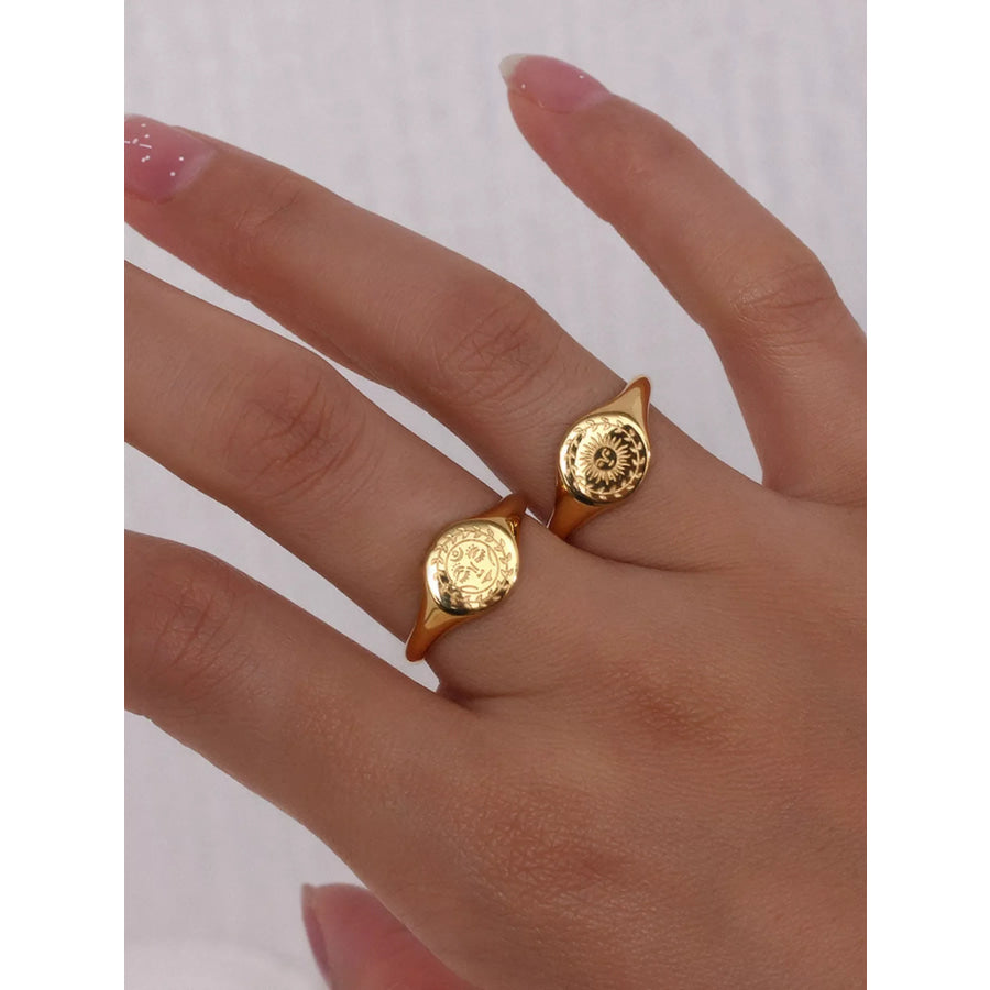 18K Gold-Plated Sun Motif Signet Ring Apparel and Accessories