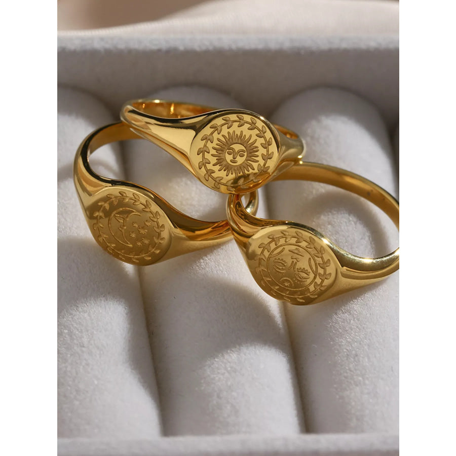18K Gold-Plated Sun Motif Signet Ring Apparel and Accessories