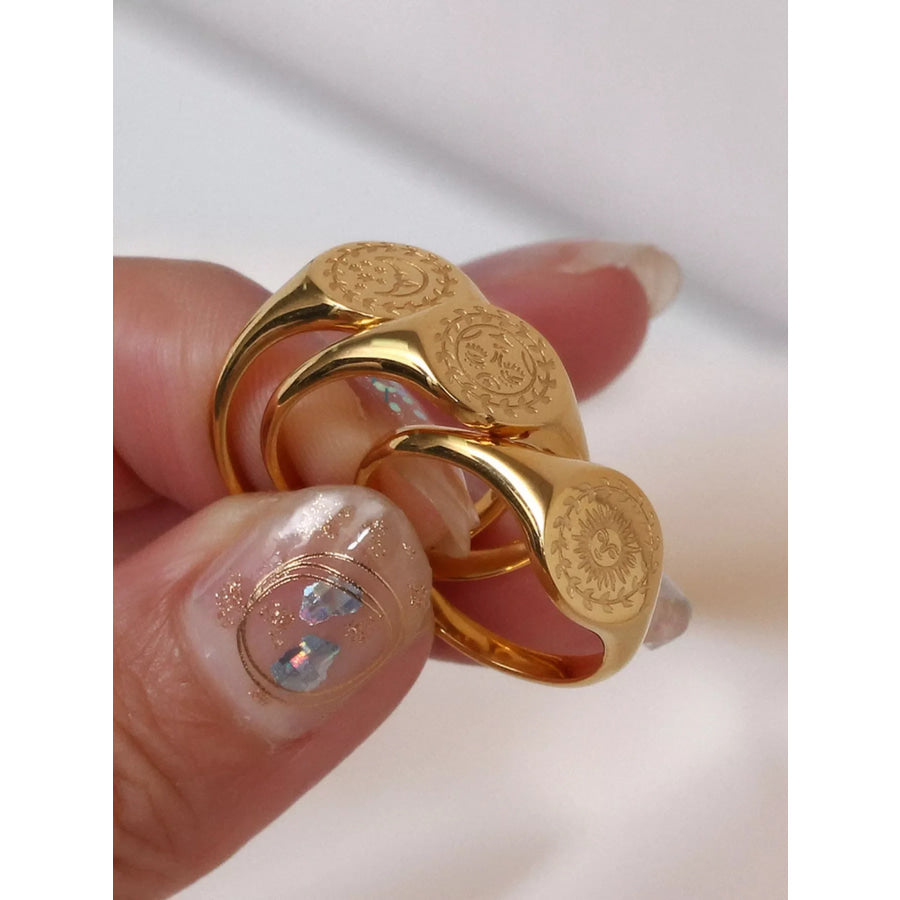 18K Gold-Plated Sun Motif Signet Ring Apparel and Accessories