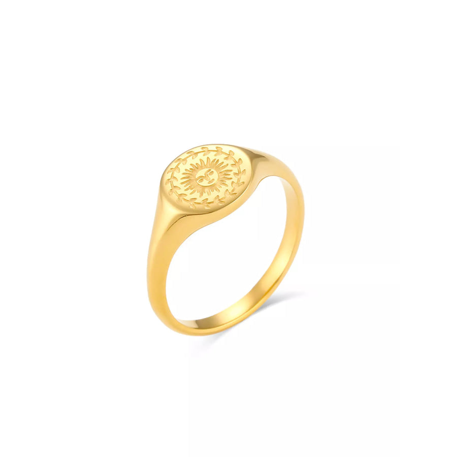 18K Gold-Plated Sun Motif Signet Ring Apparel and Accessories