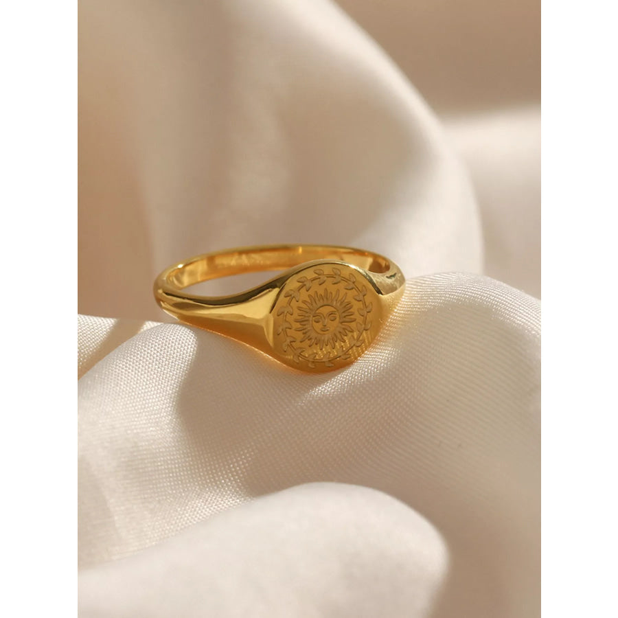 18K Gold-Plated Sun Motif Signet Ring Style A / 6 Apparel and Accessories