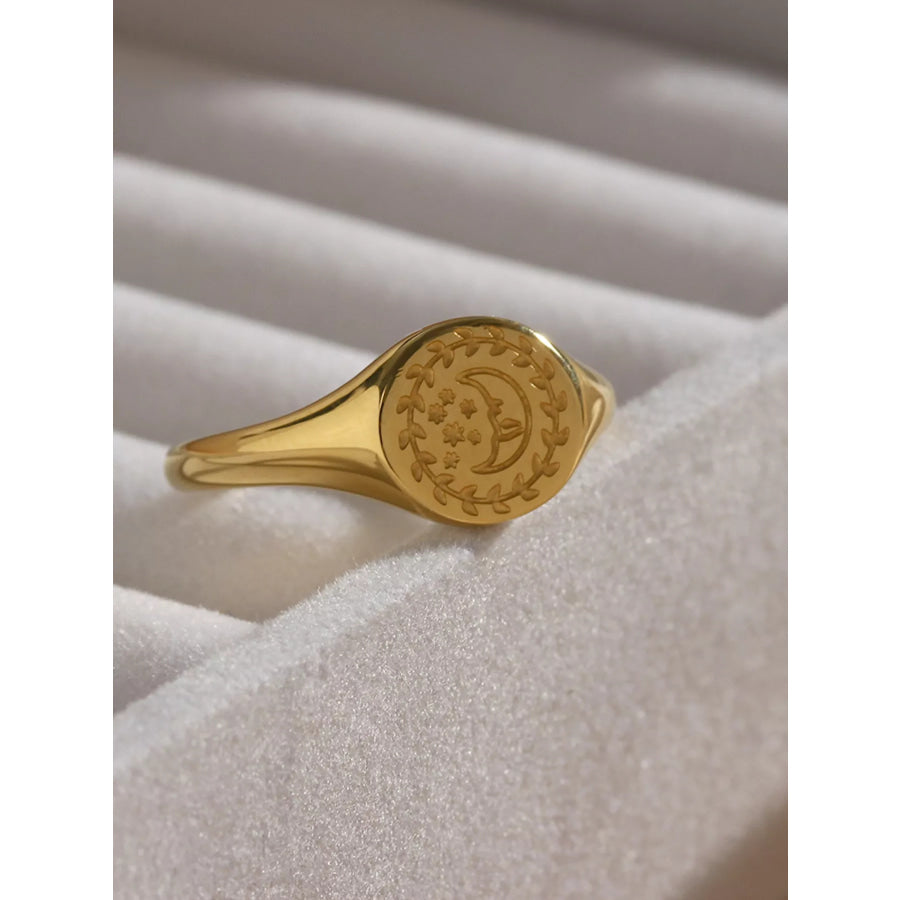 18K Gold-Plated Sun Motif Signet Ring Style B / 6 Apparel and Accessories