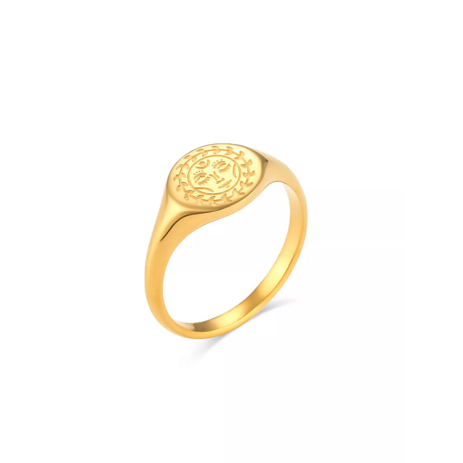 18K Gold-Plated Sun Motif Signet Ring Style C / 6 Apparel and Accessories