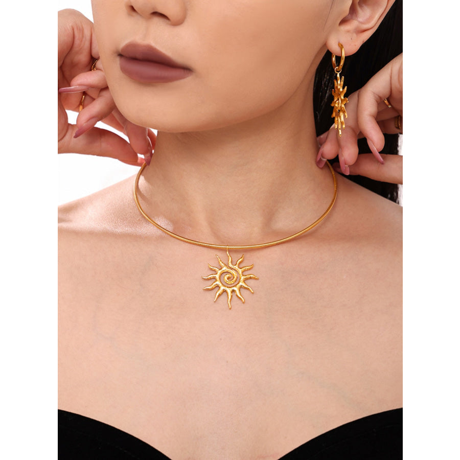 18K Gold-Plated Sun Necklace and Earrings 2 Piece Jewelry Set Gold / One Size Apparel and Accessories