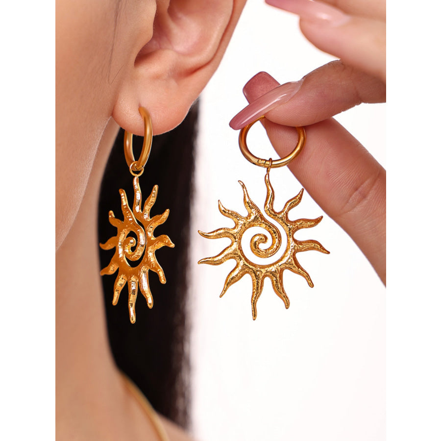 18K Gold-Plated Sun Necklace and Earrings 2 Piece Jewelry Set Gold / One Size Apparel and Accessories