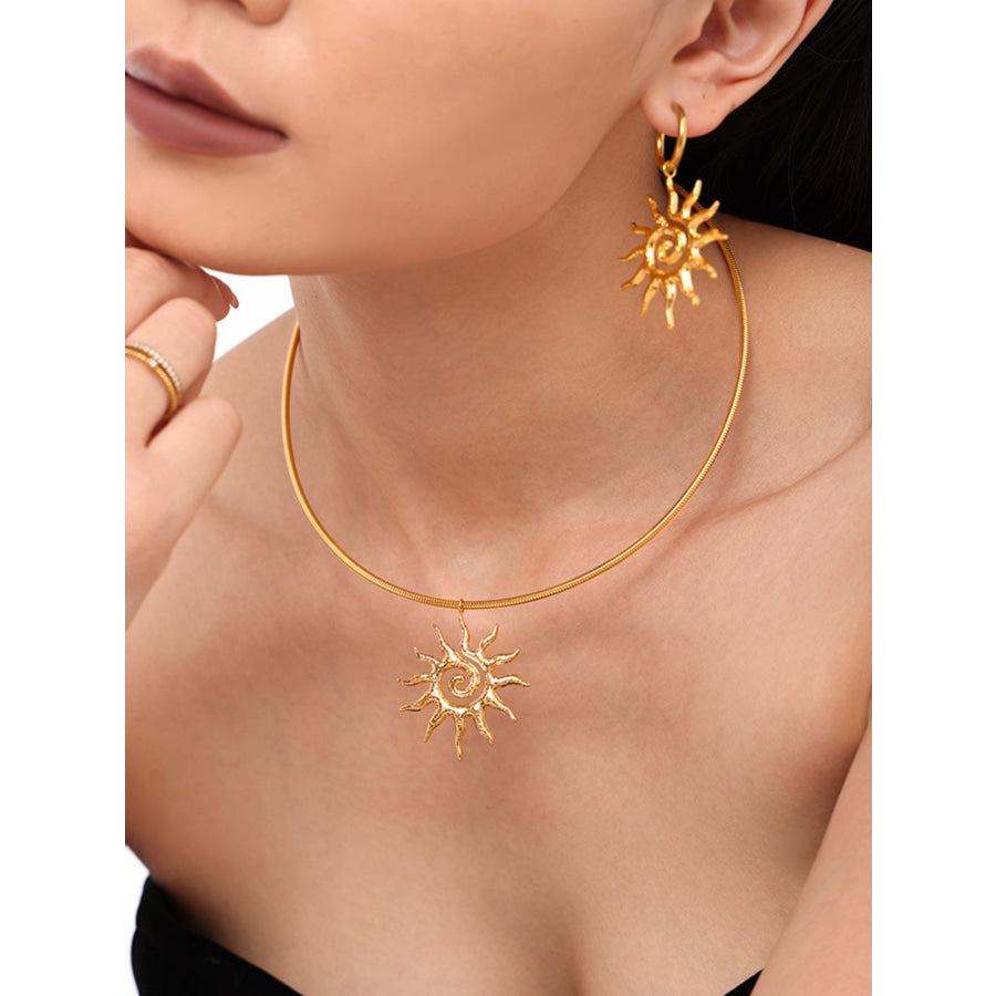 18K Gold-Plated Sun Necklace and Earrings 2 Piece Jewelry Set Gold / One Size Apparel and Accessories