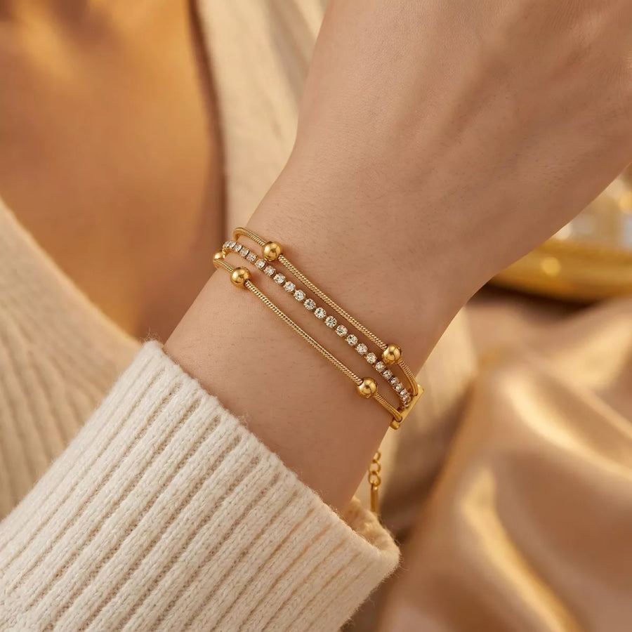 18K Gold-Plated Three Layered Bracelet Gold / onesize Apparel and Accessories