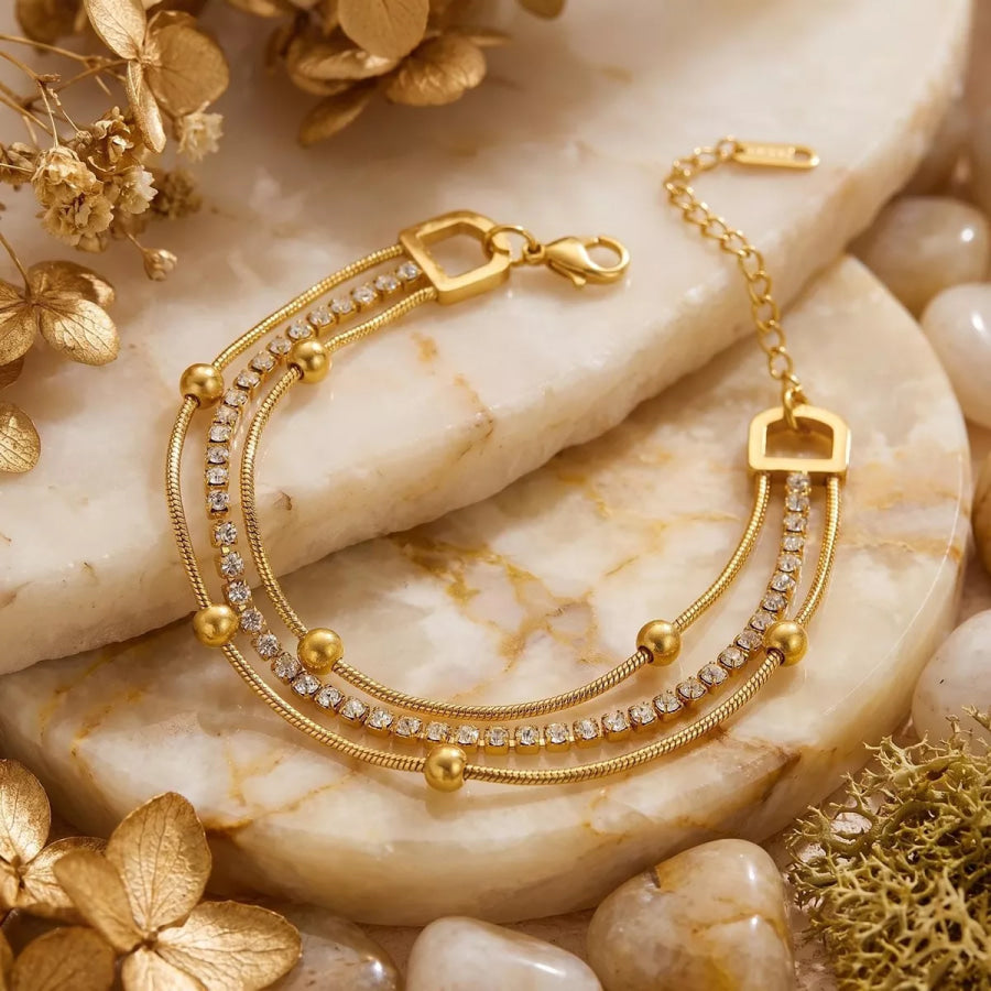 18K Gold-Plated Three Layered Bracelet Gold / onesize Apparel and Accessories