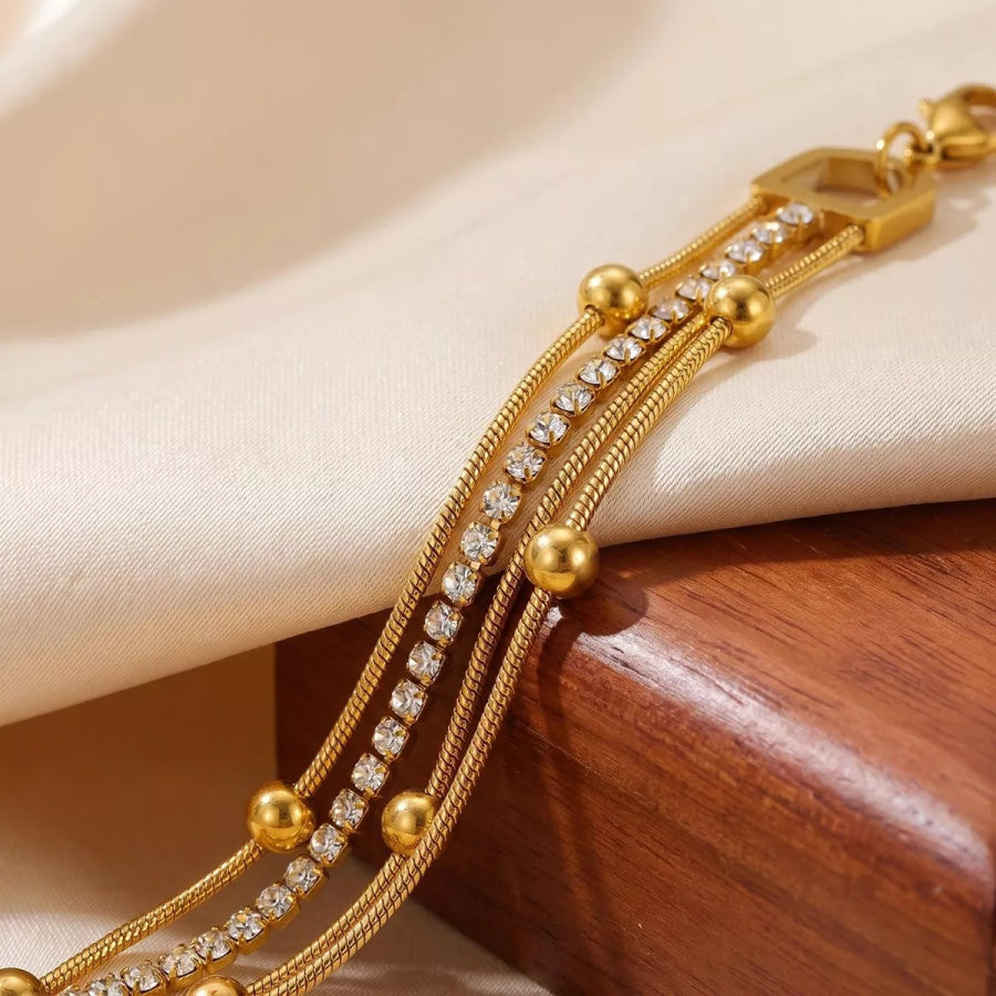 18K Gold-Plated Three Layered Bracelet Gold / onesize Apparel and Accessories