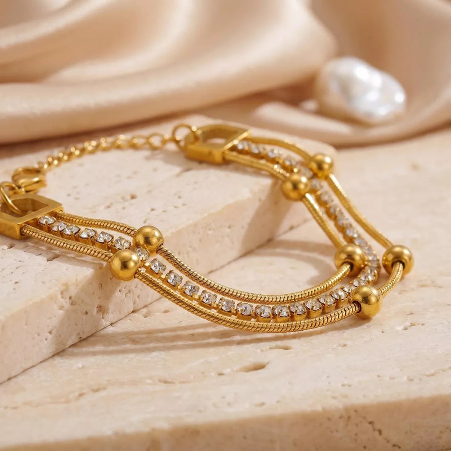 18K Gold-Plated Three Layered Bracelet Gold / onesize Apparel and Accessories