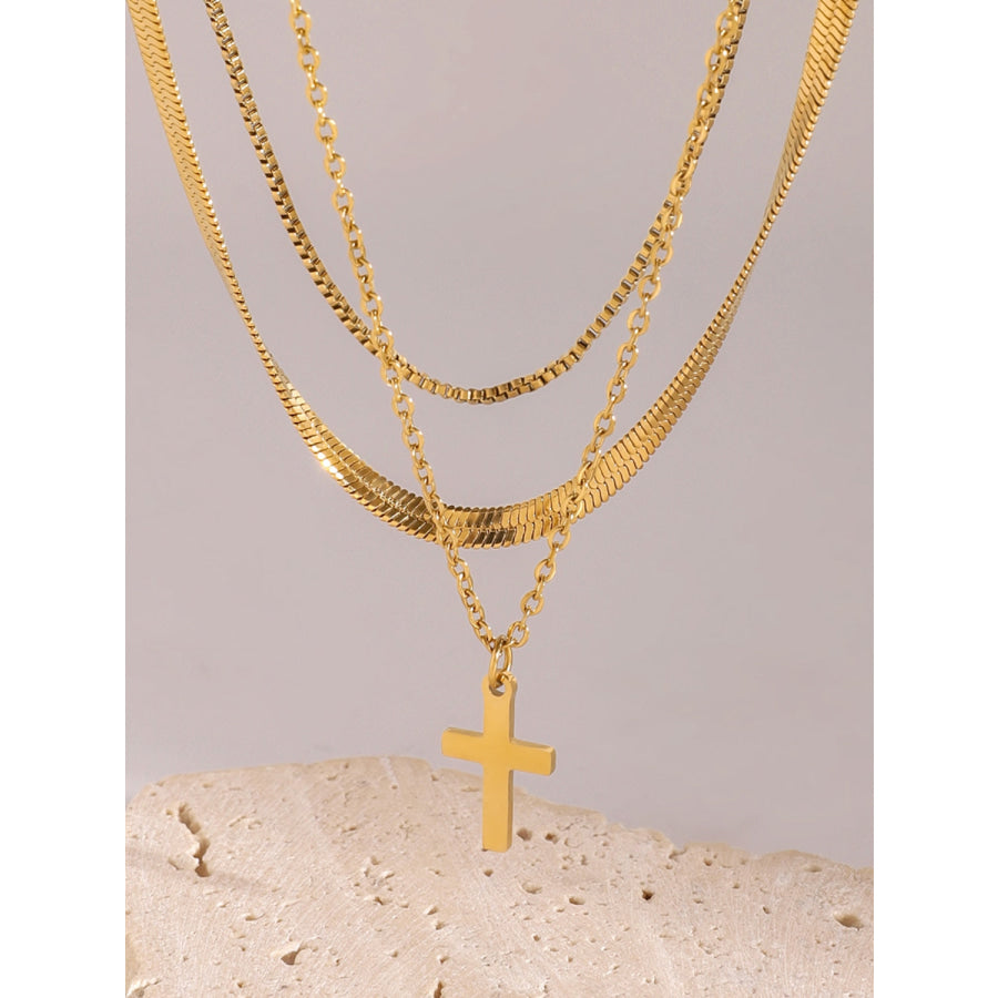 18K Gold-Plated Three-Layered Cross Necklace Gold / One Size Apparel and Accessories