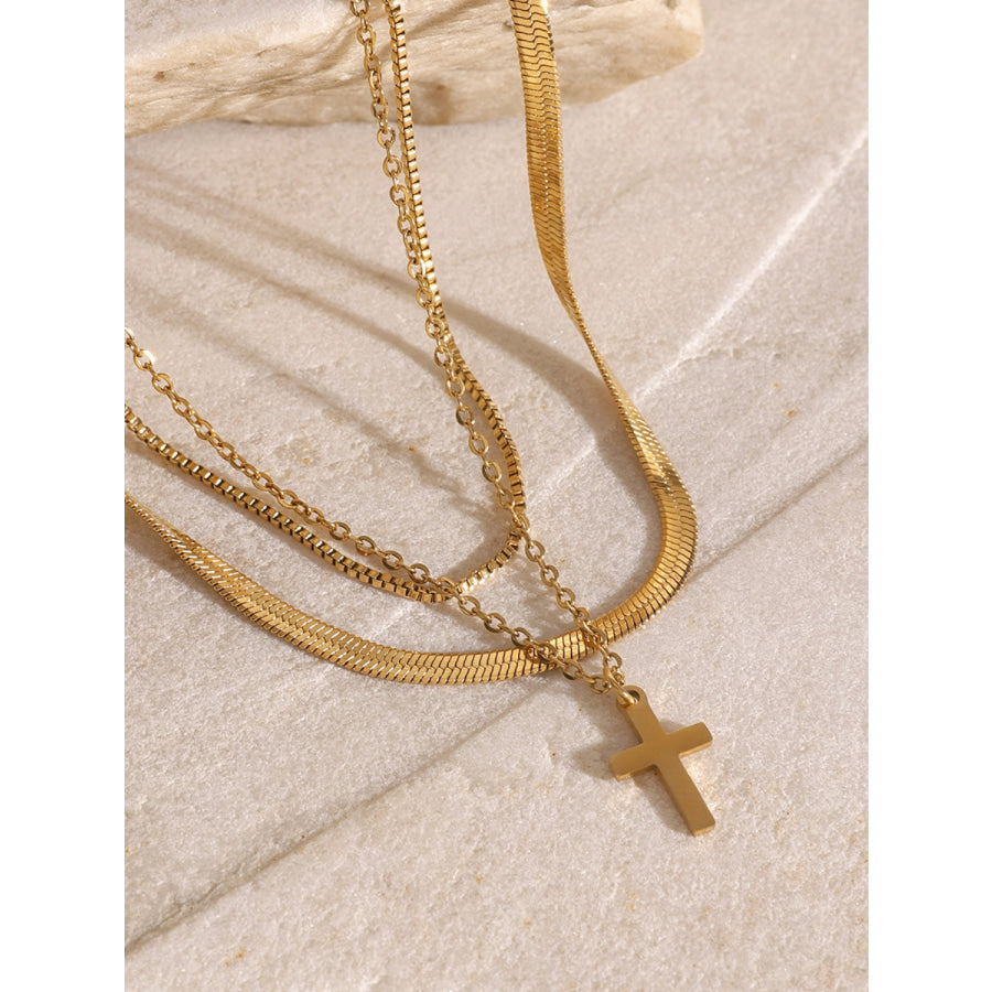 18K Gold-Plated Three-Layered Cross Necklace Gold / One Size Apparel and Accessories