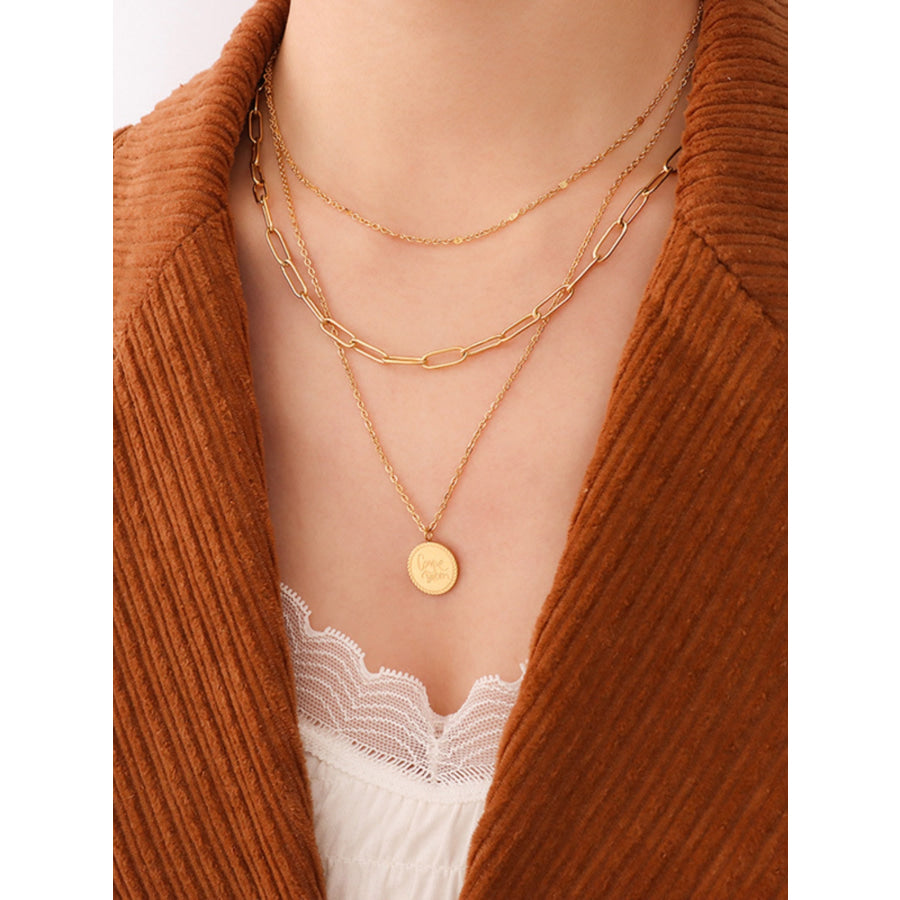 18K Gold-Plated Three-Layered Engraved Necklace Gold / One Size Apparel and Accessories