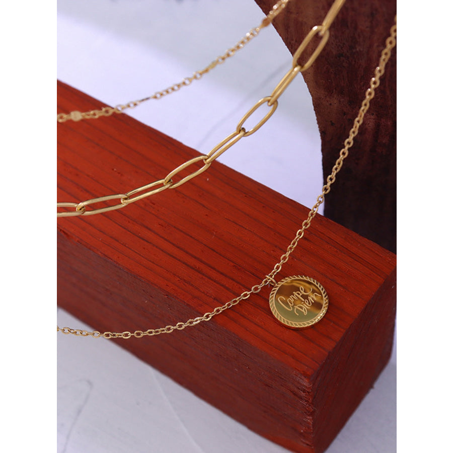 18K Gold-Plated Three-Layered Engraved Necklace Gold / One Size Apparel and Accessories