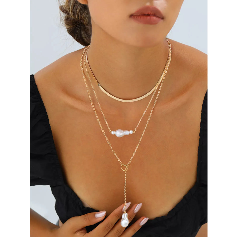 18K Gold-Plated Three Layered Pearl Necklace Gold / onesize Apparel and Accessories