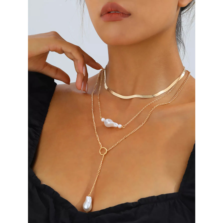18K Gold-Plated Three Layered Pearl Necklace Gold / onesize Apparel and Accessories