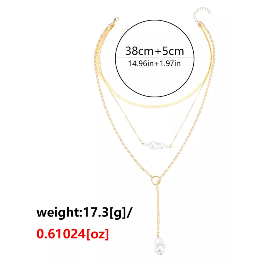 18K Gold-Plated Three Layered Pearl Necklace Gold / onesize Apparel and Accessories