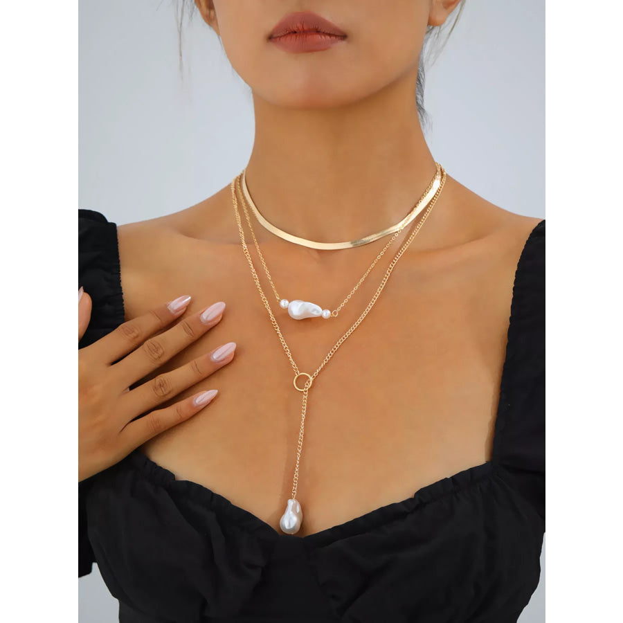 18K Gold-Plated Three Layered Pearl Necklace Gold / onesize Apparel and Accessories