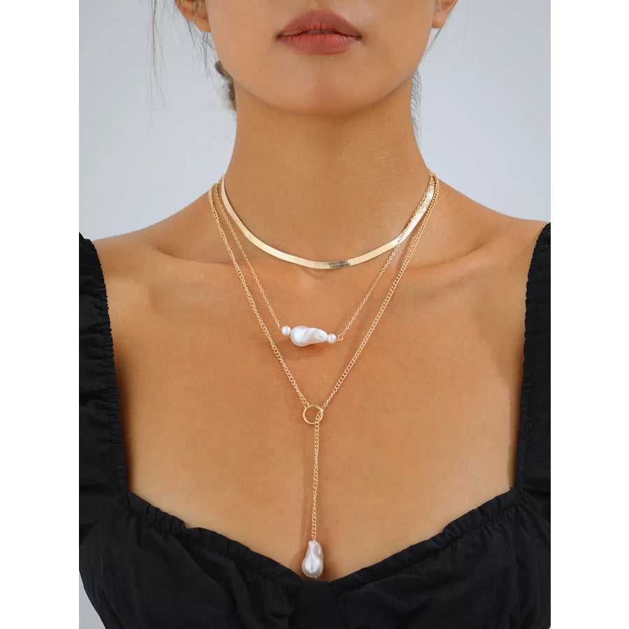 18K Gold-Plated Three Layered Pearl Necklace Gold / onesize Apparel and Accessories