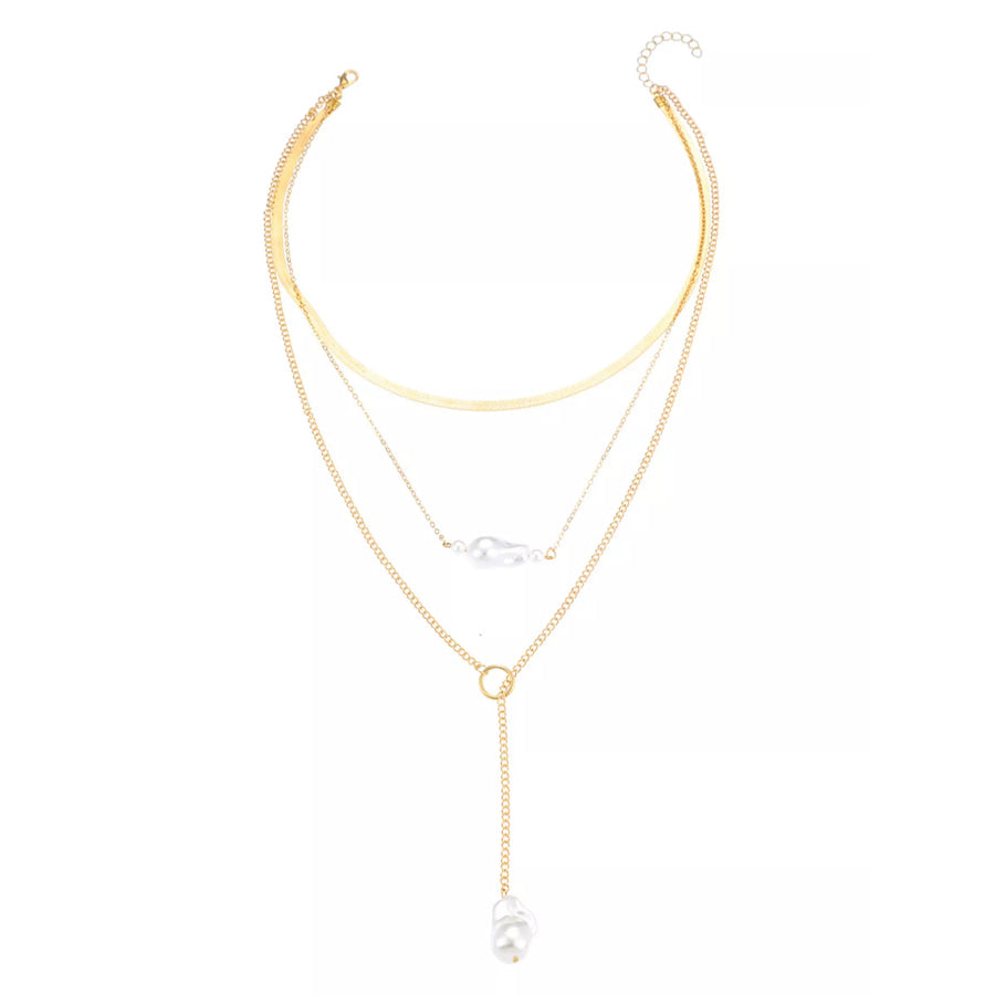 18K Gold-Plated Three Layered Pearl Necklace Gold / onesize Apparel and Accessories