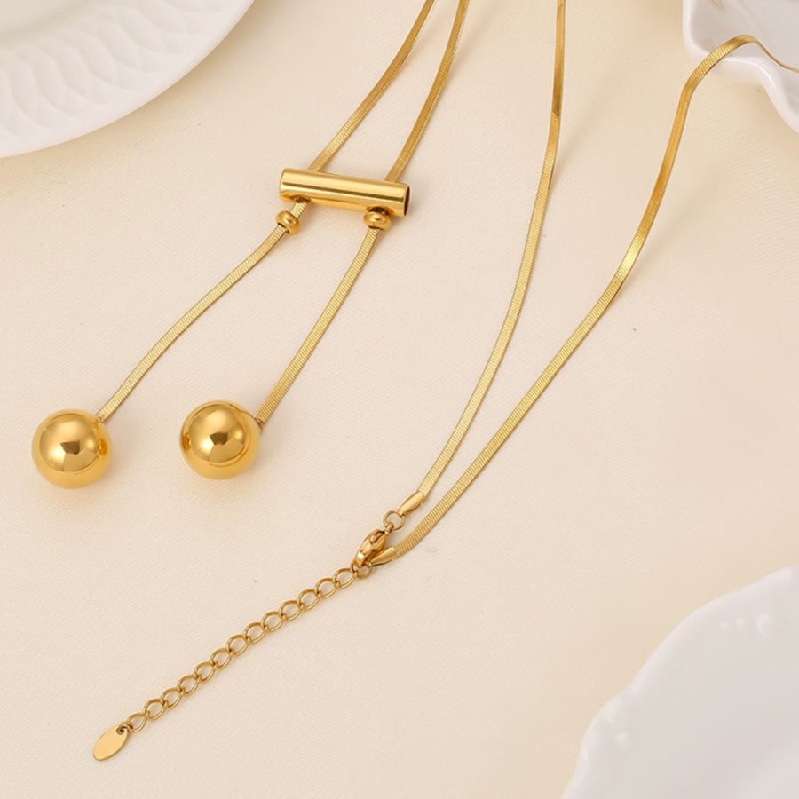 18K Gold-Plated Titanium Steel Hollow Bead Necklace Gold / One Size Apparel and Accessories