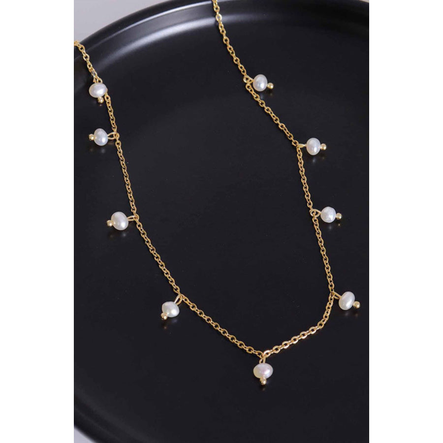 18K Gold-Plated Titanium Steel Pearl Necklace Gold / One Size Apparel and Accessories