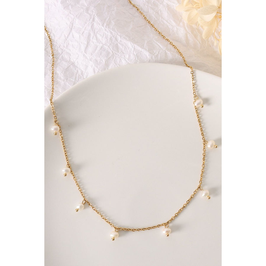 18K Gold-Plated Titanium Steel Pearl Necklace Gold / One Size Apparel and Accessories