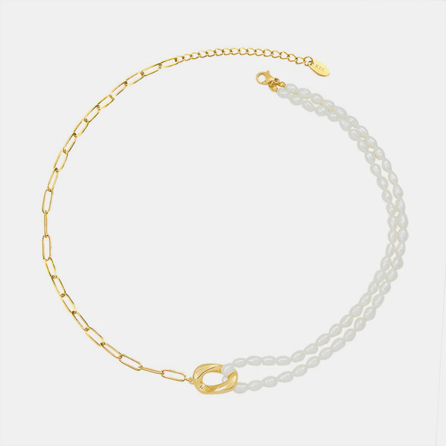 18K Gold - Plated Titanium Steel Pearl Necklace Gold / One Size Apparel and Accessories