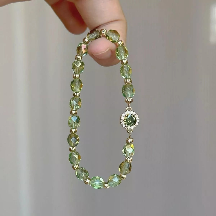 18K Gold-Plated Zircon Bead Bracelet Sage / One Size Apparel and Accessories