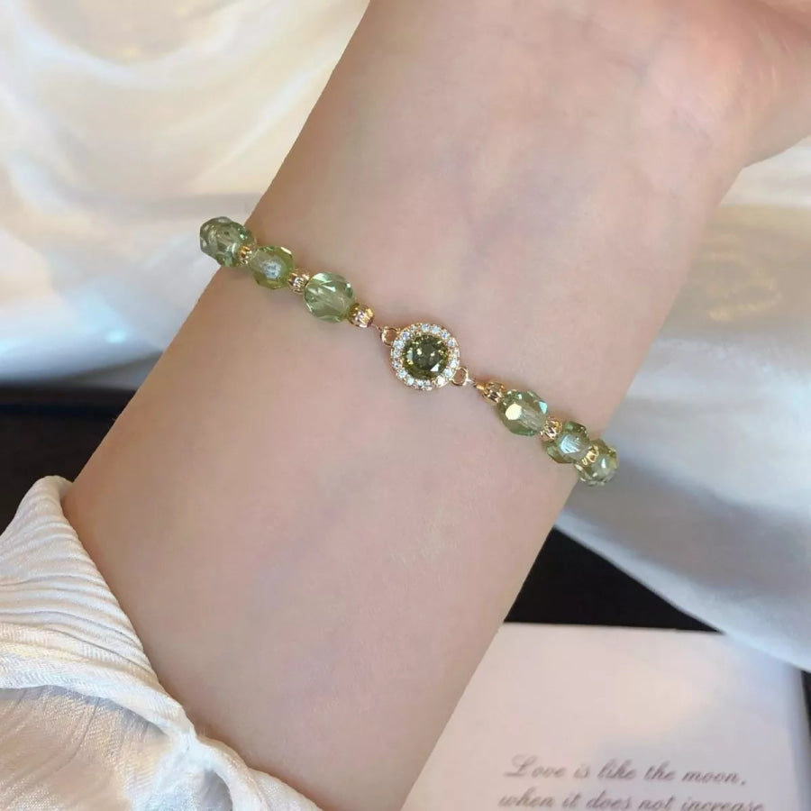 18K Gold-Plated Zircon Bead Bracelet Sage / One Size Apparel and Accessories