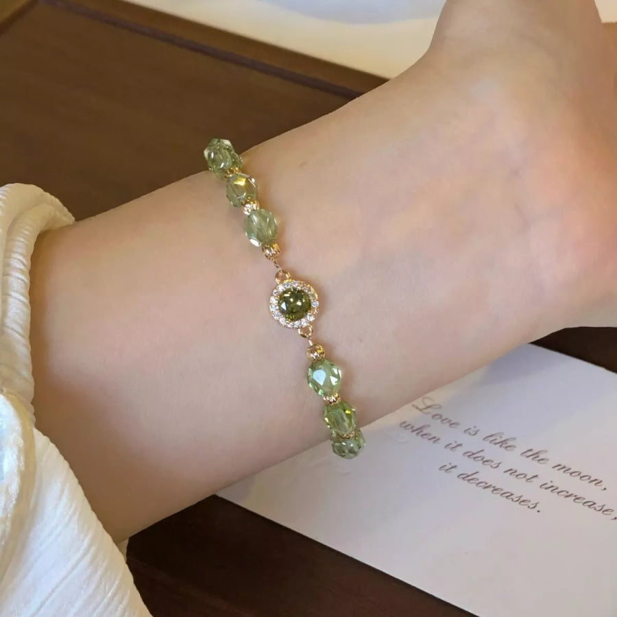 18K Gold-Plated Zircon Bead Bracelet Sage / One Size Apparel and Accessories