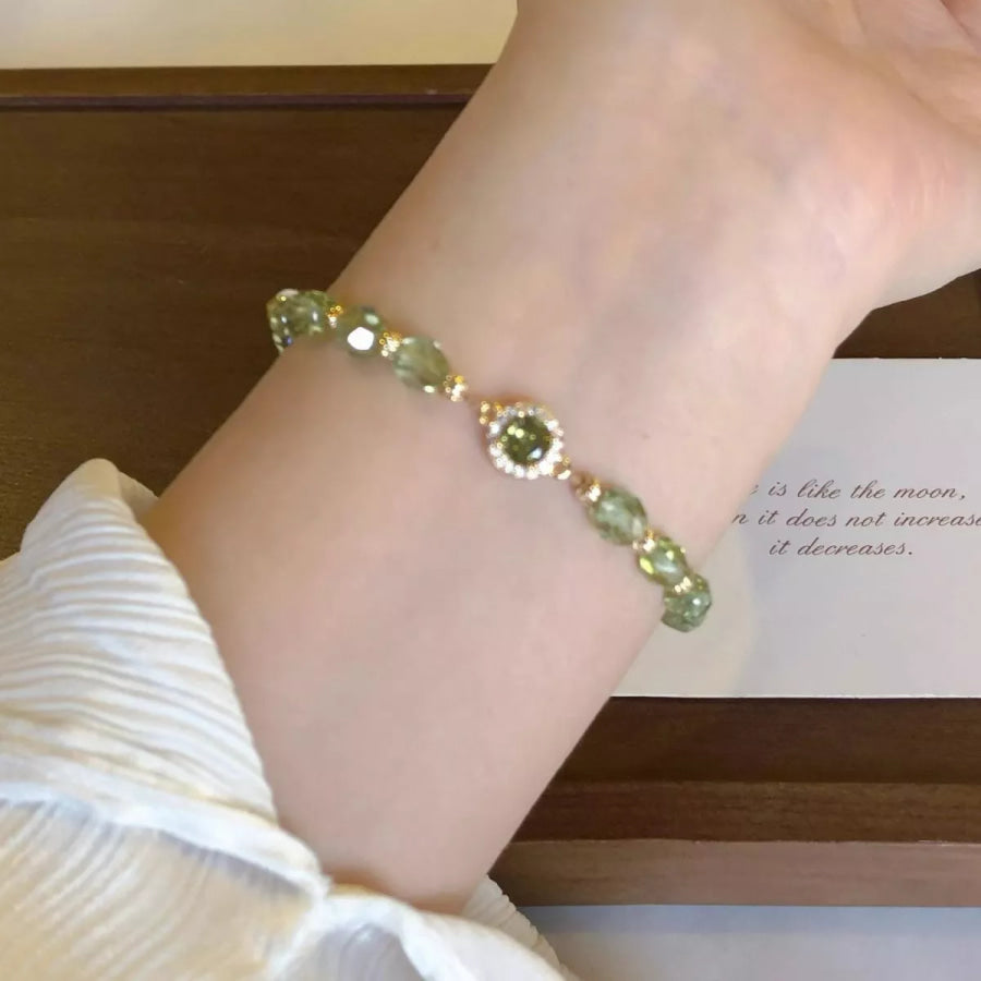 18K Gold-Plated Zircon Bead Bracelet Sage / One Size Apparel and Accessories