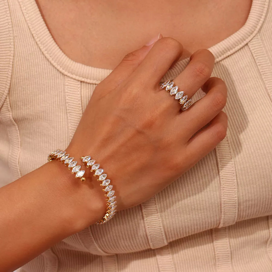 18K Gold-Plated Zircon Bracelet and Ring Jewelry Set Gold / onesize Apparel Accessories