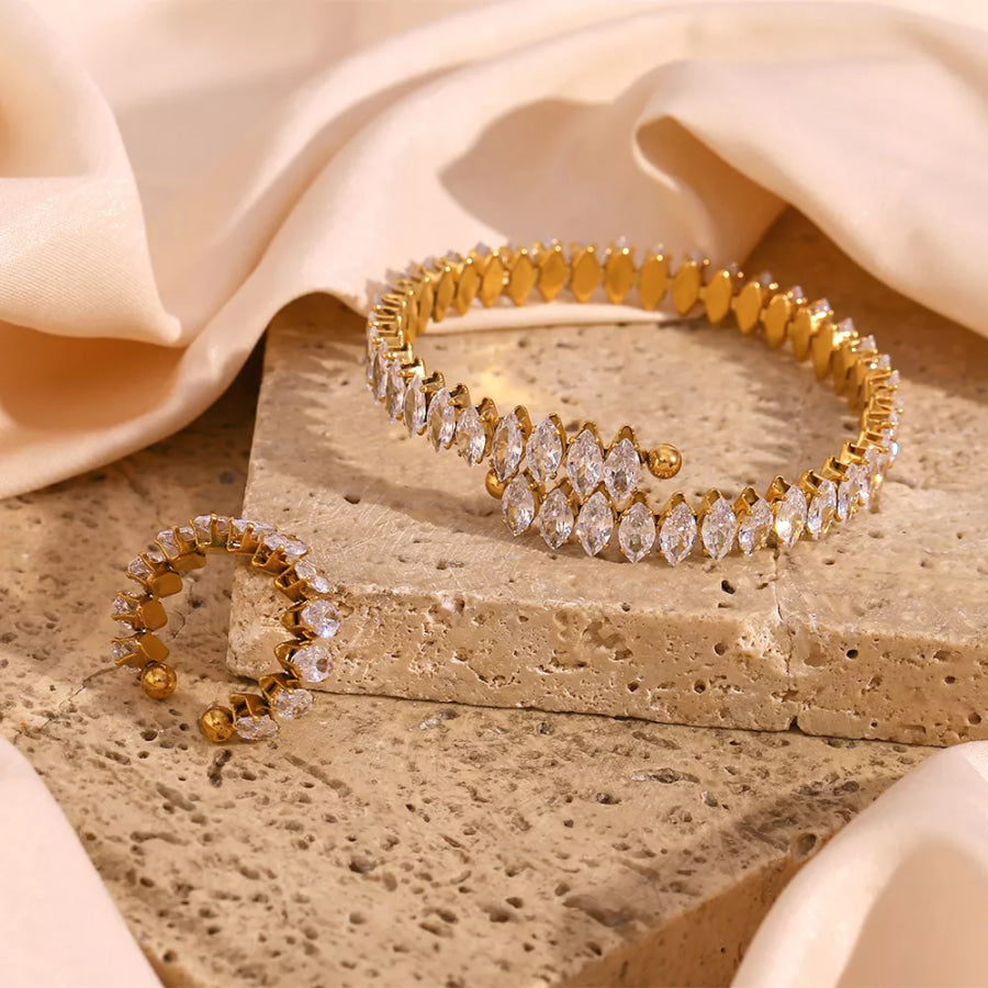 18K Gold-Plated Zircon Bracelet and Ring Jewelry Set Gold / onesize Apparel Accessories