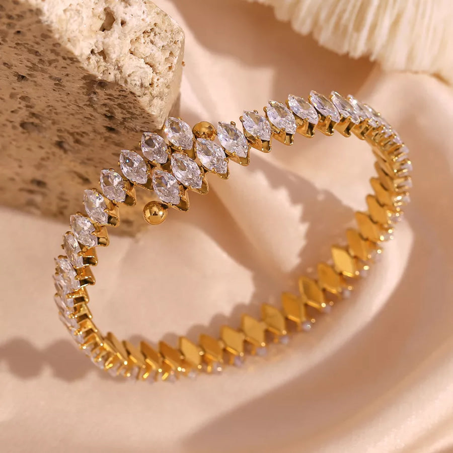18K Gold-Plated Zircon Bracelet and Ring Jewelry Set Gold / onesize Apparel Accessories