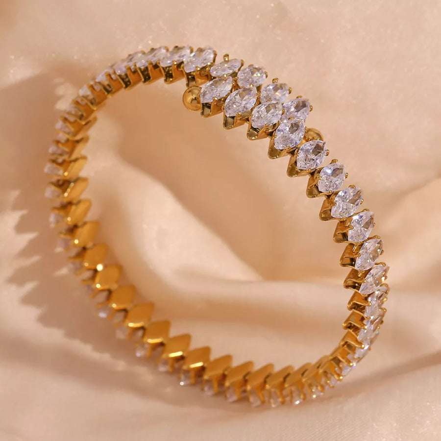 18K Gold-Plated Zircon Bracelet and Ring Jewelry Set Gold / onesize Apparel Accessories