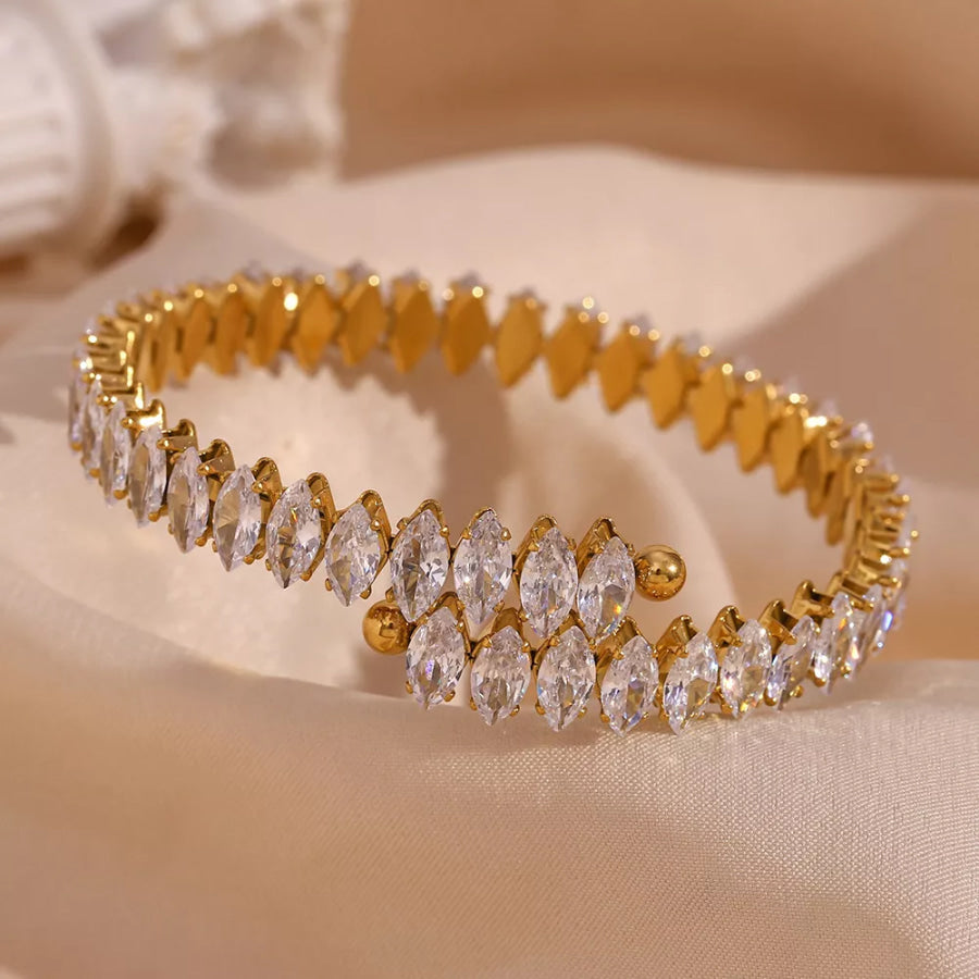 18K Gold-Plated Zircon Bracelet and Ring Jewelry Set Gold / onesize Apparel Accessories