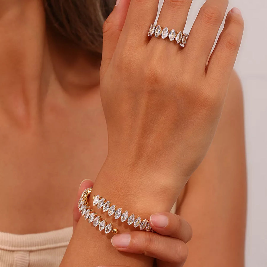 18K Gold-Plated Zircon Bracelet and Ring Jewelry Set Gold / onesize Apparel Accessories